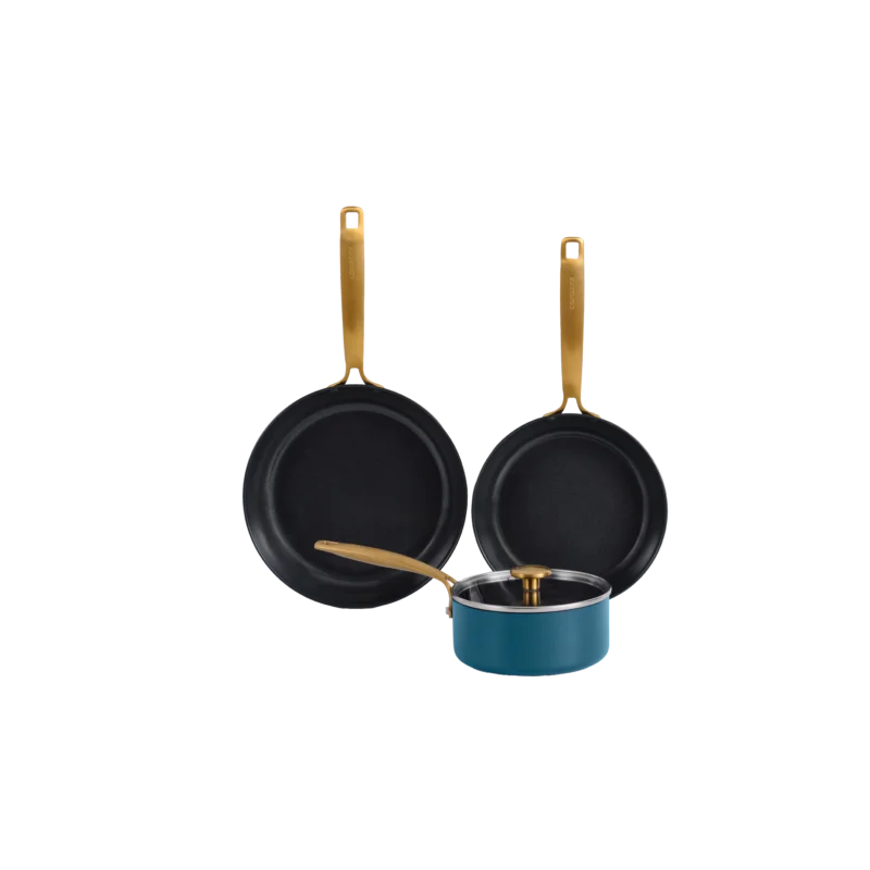 Pannenset 4-delig - Koekenpan Ø 22 cm + Ø 26 cm + Sauspan Ø 16 cm - Oceaanblauw